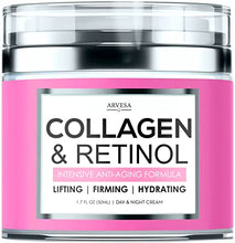 Load image into Gallery viewer, Collagen Cream For Face with Retinol - Anti Aging Face Moisturizer - Day & Night Wrinkle Cream - Hyaluronic Acid & Vitamin A+E - Natural Firming Cream for Women and Men - Hydrating Lotion for Fine Lines - 1.7 oz