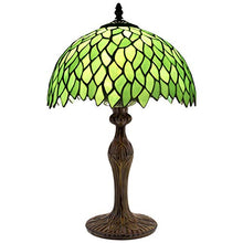 Load image into Gallery viewer, Tiffany Style Table Lamp Light Green Wisteria Stained Glass Lampshade 18 Inch Tall Beside Bedroom Desk Lamps Antique Zinc Base for Living Room Office Lighting S523 WERFACTORY