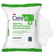 Load image into Gallery viewer, CeraVe Hydrating Facial Cleansing Makeup Remover Wipes| Plant Based Face Wipes| Biodegradable in Home Compost| Face Wash Cloth| Suitable for Sensitive Skin| Fragrance-free Non-comedogenic| 25 Count