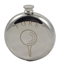Load image into Gallery viewer, Palm City Products Golf Flask Gift Set - 10 oz Round Flask Engraved with Fore - Great Gift for Golfers