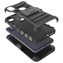 Load image into Gallery viewer, JACKPOT WIRELESS for T-Mobile Revvl 4 Cover Shockproof with Temper Glass Kickstand and Belt Clip Hybrid Heavy Duty Full Body Protective Case (Black)