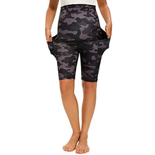 Load image into Gallery viewer, MAZUSPORTS Women's Maternity Yoga Shorts Over The Belly Active Comfy Biker Workout Running Athletic Shorts Side Pockets Camo, Small