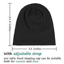 Load image into Gallery viewer, Satin Lined Sleep Cap Bonnet for Curly Hair and Braids, Stay On All Night Hair Wrap with Adjustable Strap for Women and Men, Black, Pack of 1