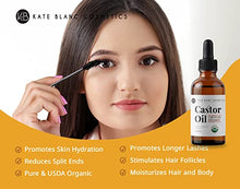 Load image into Gallery viewer, Castor Oil (2oz), USDA Certified Organic, 100% Pure, Cold Pressed, Hexane Free by Kate Blanc Cosmetics. Stimulate Growth for Eyelashes, Eyebrows, Hair. Skin Moisturizer & Hair Treatment Starter Kit