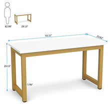 Load image into Gallery viewer, Tribesigns Modern Computer Desk, 55 inches Large Office Desk Computer Table Study Writing Desk for Home Office, White Gold Metal Frame
