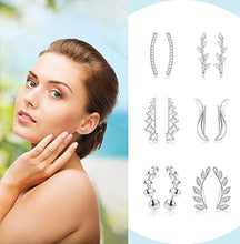 Load image into Gallery viewer, HANPABUM 6Pairs Ear Cuff Earrings for Women Ear Crawler Earrings Climber Earrings Pierced Ears Cubic Zirconia Silver Rose Gold