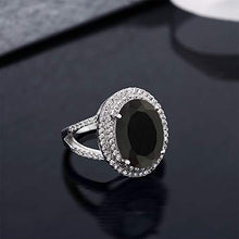 Load image into Gallery viewer, GemStoneKing 6.44 Carat 14X10MM Oval Natural Genuine Black Onyx Women's Ring Solid 925 Sterling Silver Cocktail Ring , Black and White , (SIZE 7)