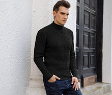 Load image into Gallery viewer, Sailwind Men's Twisted Knitted Turtleneck Sweater Casual Soft Pullover Sweaters for Men US Small Black