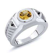 Load image into Gallery viewer, Gem Stone King Men's 925 Sterling Silver Yellow Citrine and Black Diamond Ring (1.53 Cttw, Gemstone Birthstone, Available 7,8,9,10,11,12,13) (Size 10)