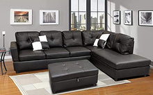 Load image into Gallery viewer, GAOPAN Set for Home 2021 Sectional Faux Leather Tufted Cushions Living Room, 5 Seats Sofa Couch with Reversible Right Chaise Lounge and Storage Ottoman,Obsidian Black