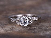 Load image into Gallery viewer, 6.5mm Round Cut 1ct Engagement ring,925 sterling silver stacking wedding band,CZ Bridal ring,Retro vintage,marquise bezel,white gold plated,Man Made diamond CZ ring,any size