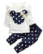 Load image into Gallery viewer, Cute Toddler Baby Girls Clothes Set Long Sleeve T-Shirt and Pants Kids 2pcs Outfits (A-White+Navy, 3-6 Months)