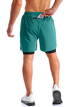 Load image into Gallery viewer, Pudolla Men’s 2 in 1 Running Shorts 7" Quick Dry Gym Athletic Workout Shorts for Men with Phone Pockets(Forest Green XX-Large)