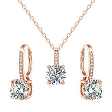 Load image into Gallery viewer, EVER FAITH Elegant Wedding Jewelry Set, 925 Sterling Silver Sparkly Round Cut White CZ Rose Gold Hypoallergenic Necklace Earrings Set for Bridal