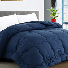 Load image into Gallery viewer, KARRISM All Season Down Alternative Oversized Queen Comforter, Winter Warm Ultra Soft Quilted Duvet Insert with Corner Tabs, Wavy Box Stitched, Luxury Fluffy & Lightweight (Navy, 98 x 98 inches)