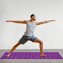 Load image into Gallery viewer, NewMe Fitness Instructional Yoga Mat, Purple - Printed w/ 70 Illustrated Poses, 24” Wide x 68” Long, for Women & Men : Non Slip, Eco Friendly PVC, Non Toxic : for Home or Gym : 5mm Thick