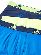 Load image into Gallery viewer, adidas Kids-Boy's Performance Boxer Briefs Underwear (3-Pack), Tech Indigo/Signal Green Signal Green/Tech Indigo/Glory Blue Glory Blu, Small