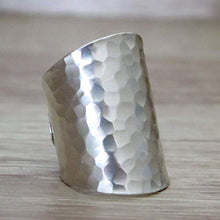 Load image into Gallery viewer, Hammered Shiny Handmade Sterling Silver Large Long Boho Statement Ring, Wide Band Wrap Adjustable to Sizes 6-12,Also as Thumb Ring, Gift for Her
