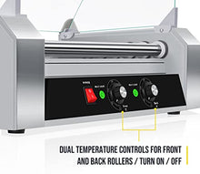 Load image into Gallery viewer, SYBO Hot Dog Roller, 18 Hot Dog 7 Roller Grill Cooker Machine with Removable Stainless Steel Drip Tray and Glass Hood Cover, 1000-Watts, OT-R3-8