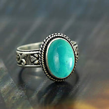Load image into Gallery viewer, Turquoise Ring Size 8.5 925 Silver Overlay Vintage Style Handmade Solitaire Ring