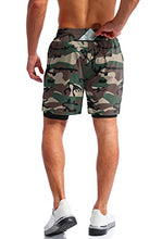 Load image into Gallery viewer, Pudolla Men’s 2 in 1 Running Shorts 7" Quick Dry Gym Athletic Workout Shorts for Men with Phone Pockets(Green Camo X-Large)