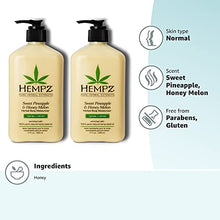 Load image into Gallery viewer, Hempz Sweet Pineapple & Honey Melon Moisturizing Skin Lotion, Natural Hemp Seed Herbal Body Moisturizer with Jojoba, Natural Extracts, Vitamin A and E, 17 oz, 2 Pack Bundle