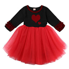 Load image into Gallery viewer, GUMEMO Kids Toddler Baby Girls Valentine's Day Dress Outfit Long Sleeve Princess Party Tutu Skirt Dress Playwear Clothes (4-5 Years, Black+Red)