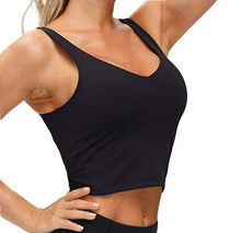 Load image into Gallery viewer, Women’s Longline Sports Bra Wirefree Padded Medium Support Yoga Bras Gym Running Workout Tank Tops (Light Grey, Medium, m)