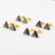Load image into Gallery viewer, ZENGORI 1 Pair 8mm Triangle Gold Plated Natural Labradorite Stones Faceted Post Stud Earrings G1300