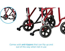 Load image into Gallery viewer, NOVA Medical Products Lightweight Transport Chair with Removable & Flip Up Arms for Easy Transfer, Anti-Tippers Included, Red, 19"