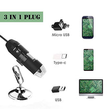 Load image into Gallery viewer, USB Microscope,1000x Magnification Endoscope, 8 LED USB 2.0 Digital Microscope, Mini Camera with OTG Adapter and Metal Stand, Compatible with Mac Window 7 8 10 Android Linux (Black)