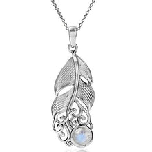 Load image into Gallery viewer, Silvershake Natural Moonstone 925 Sterling Silver Feather Victorian Style Pendant with 18 Inch Chain Necklace