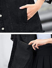 Load image into Gallery viewer, Omoone Women's Oversized Mid Long Denim Jacket Jean Biker Coat (0199-Black-XS)