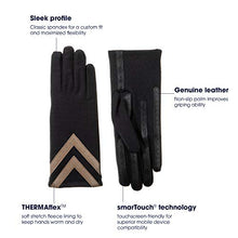 Load image into Gallery viewer, isotoner Women's Spandex Touchscreen Cold Weather Gloves with Warm Fleece Lining and Chevron Details, smartDRI Black, Small / Medium
