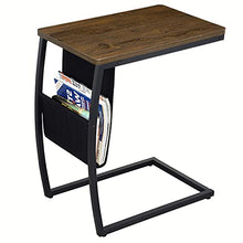 Load image into Gallery viewer, SRIWATANA Side Table End Table, Vintage C Shaped Couch Table with Side Pocket for Sofa Laptop Coffee Snack, Dark Walnut
