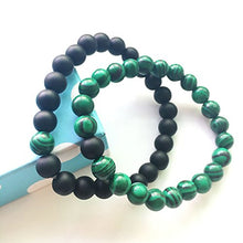 Load image into Gallery viewer, Set of 2 Womens Mens 8mm Handmade Couples Distance Beads Bracelets Friendship Couple Jewelry Round Energy Stone Beads Gemstone Beaded for Valentine Birthday (Malachite Stone & Black Matte Agate)