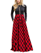 Load image into Gallery viewer, MEROKEETY Women's Plaid Long Sleeve Empire Waist Full Length Maxi Dress with Pockets