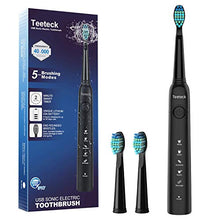 Load image into Gallery viewer, Electric Toothbrush, Sonic Rechargeable Eletronic Toothbrushes for Adults, Electronic Toothbrush with 2 Waterproof Replacement Brush Heads Power Clean as Dentist, Black