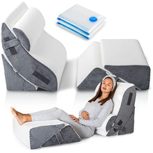 Load image into Gallery viewer, Luxone 5 Pcs Adjustable Relaxing System w/ Leg Elevation Pillow - Perfect Orthopedic Pillow Set for After Surgery - Memory Foam Bed Wedge Pillows for Back Support, Pain Relief & Post Surgery Recovery