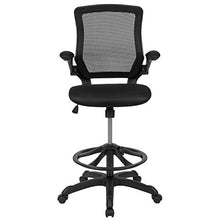 Load image into Gallery viewer, Flash Furniture Mid-Back Black Mesh Ergonomic Drafting Chair with Adjustable Foot Ring and Flip-Up Arms