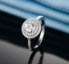 Load image into Gallery viewer, White Gold Plated Halo Cubic Zirconia Engagement Ring for Women Girls (6)