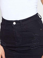 Load image into Gallery viewer, Angelegant Jean Skirt Women's High Waisted Fringed Slim Fit Elastic Bodycon Mini Denim Skirt (S, Black Hole Washed)