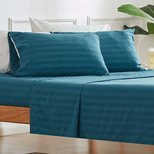 Load image into Gallery viewer, SLEEP ZONE Striped Bed Sheet Sets 120gsm Luxury Microfiber Temperature Regulation Sheets Soft Wrinkle Free Fade Resistant Easy Care (Teal, Queen)