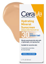 Load image into Gallery viewer, CeraVe Tinted Sunscreen with SPF 30 | Hydrating Mineral Sunscreen With Zinc Oxide & Titanium Dioxide | Sheer Tint for Healthy Glow | 1.7 Fluid Ounce