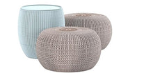 Load image into Gallery viewer, Keter Urban Knit Pouf Ottoman Set of 2 with Storage Table for Patio and Room Décor-Perfect for Balcony, Deck, and Outdoor Seating, Dune/Misty Blue