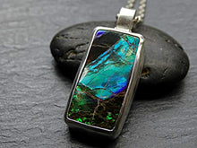 Load image into Gallery viewer, green Ammolite pendant silver, big Ammolite necklace, rare gemstone pendant gift for her, fossil pendant for him, unique mens gift for him