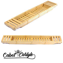 Load image into Gallery viewer, Luxury Bath Caddy Tray for Tub | Bath Table | Premium Bamboo Bathtub Tray for Tub | Fits All Bath Accessories Wine Glass, Books, Tablets, Cellphones, Shampoo | Bath Shelf Foldable