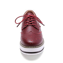 Load image into Gallery viewer, YING LAN Women's Platform Lace-Up Wingtips Square Toe Oxfords Shoe Red 2