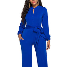 Load image into Gallery viewer, Ophestin Womens Long Sleeve Jumpsuit for Work Wide Leg Pants Rompers with Belt Royale Blue Size M