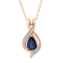 Load image into Gallery viewer, Dazzlingrock Collection Pear 9X6 MM Lab Created Blue Sapphire & Round Natural White Diamond Ladies Teardrop Pendant,14K Rose Gold